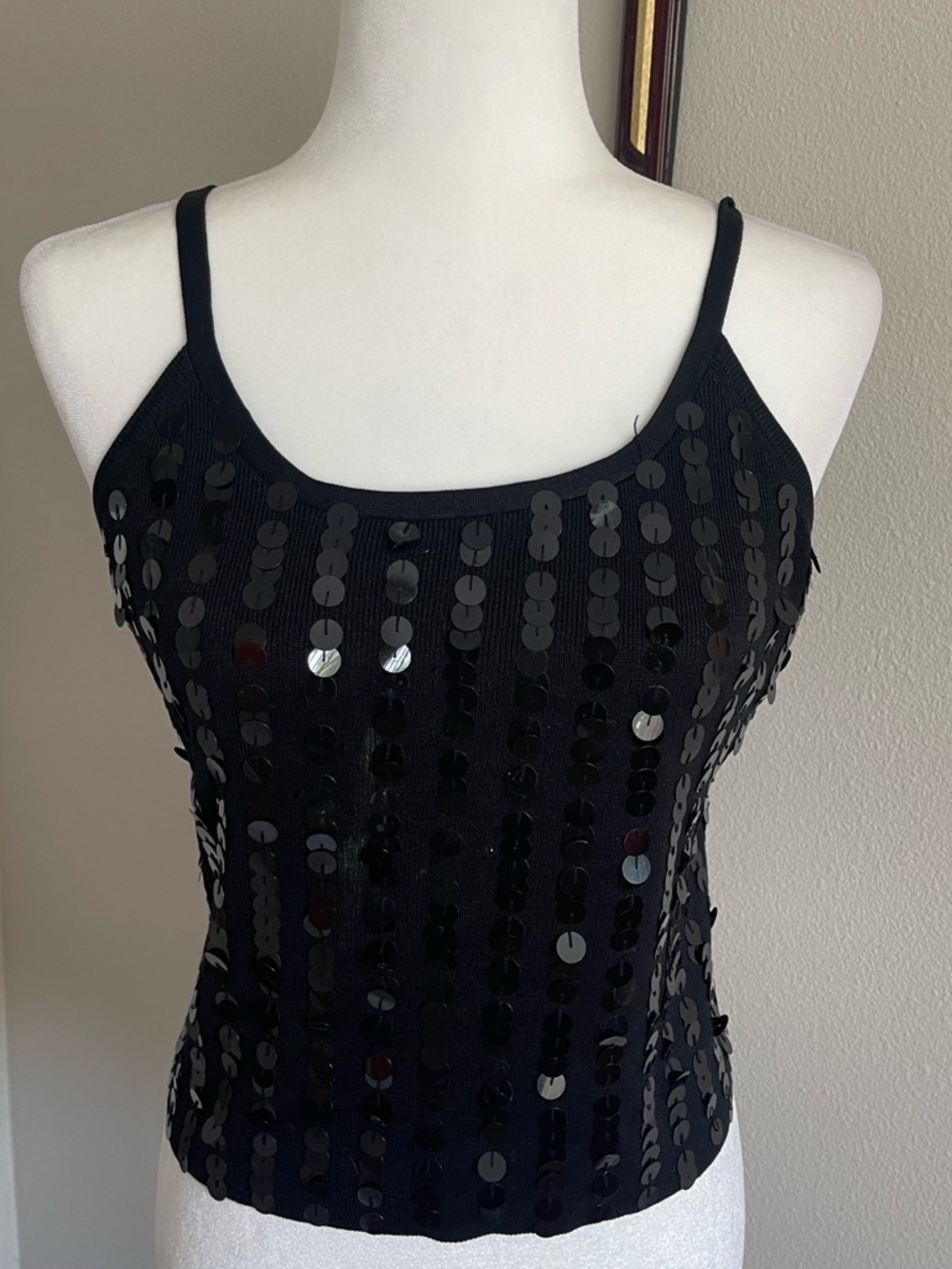 Joseph A Black Silk Sequin Spaghetti Strap Tank Top Size L